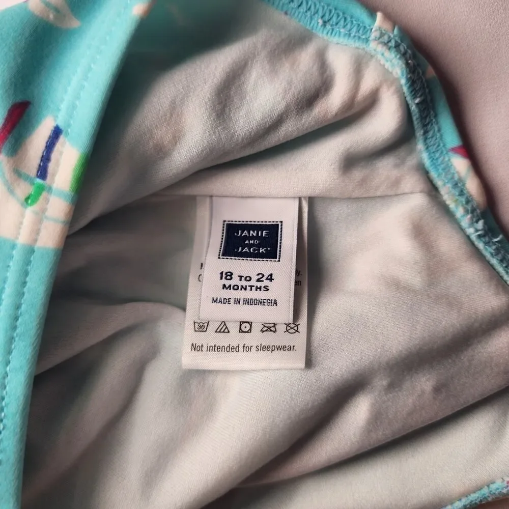Janie and Jack Infant Baby Girl Sailboat Print Mint Swim Set Sz 18-24